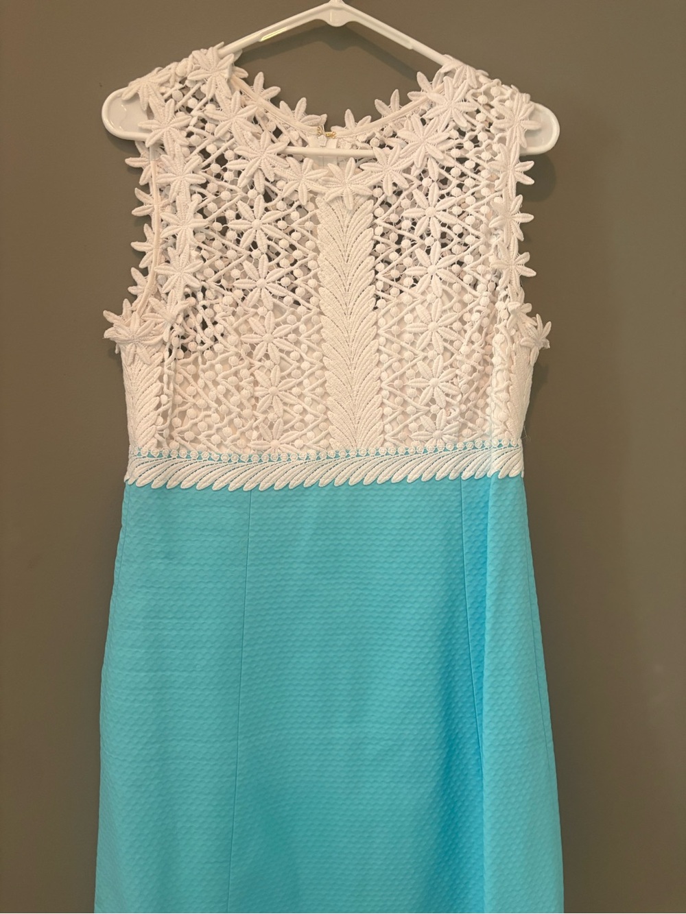 Lilly Pulitzer White Crochet Bodice Aqua Fit-and-Flare Dress